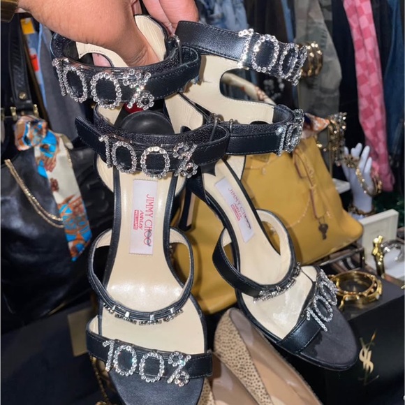 Ayla 85|Black Nappa Leather Wedge| JIMMY CHOO Jimmy Choo Alexandra 85 Black Sandals Size 36.5